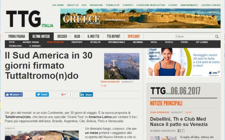 TTG ITALIA: IL SUDAMERICA IN 30 GIORNI FIRMATO TUTTALTROMO(N)DO