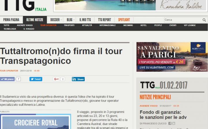 TTG ITALIA: TUTTALTROMO(N)DO FIRMA IL TOUR TRANSPATAGONICO
