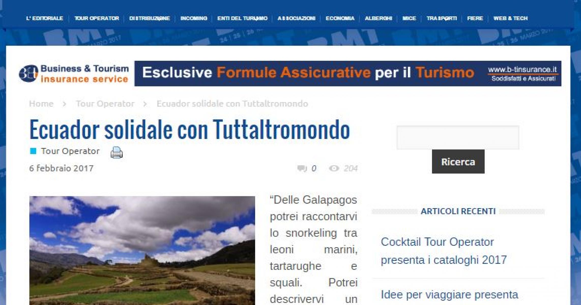 IL GIORNALE DEL TURISMO: ECUADOR SOLIDALE CON TUTTALTROMO(N)DO