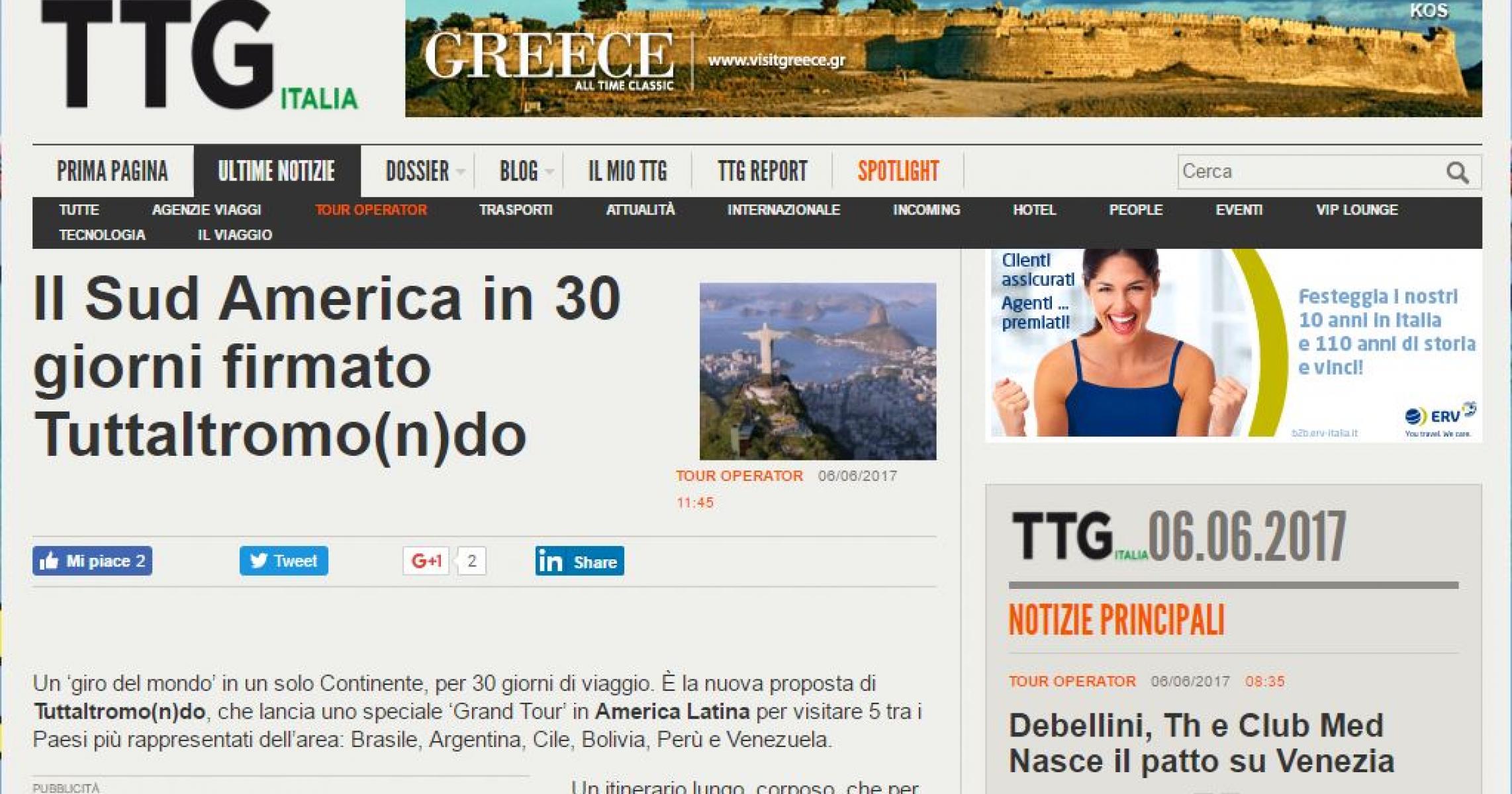 TTG ITALIA: IL SUDAMERICA IN 30 GIORNI FIRMATO TUTTALTROMO(N)DO