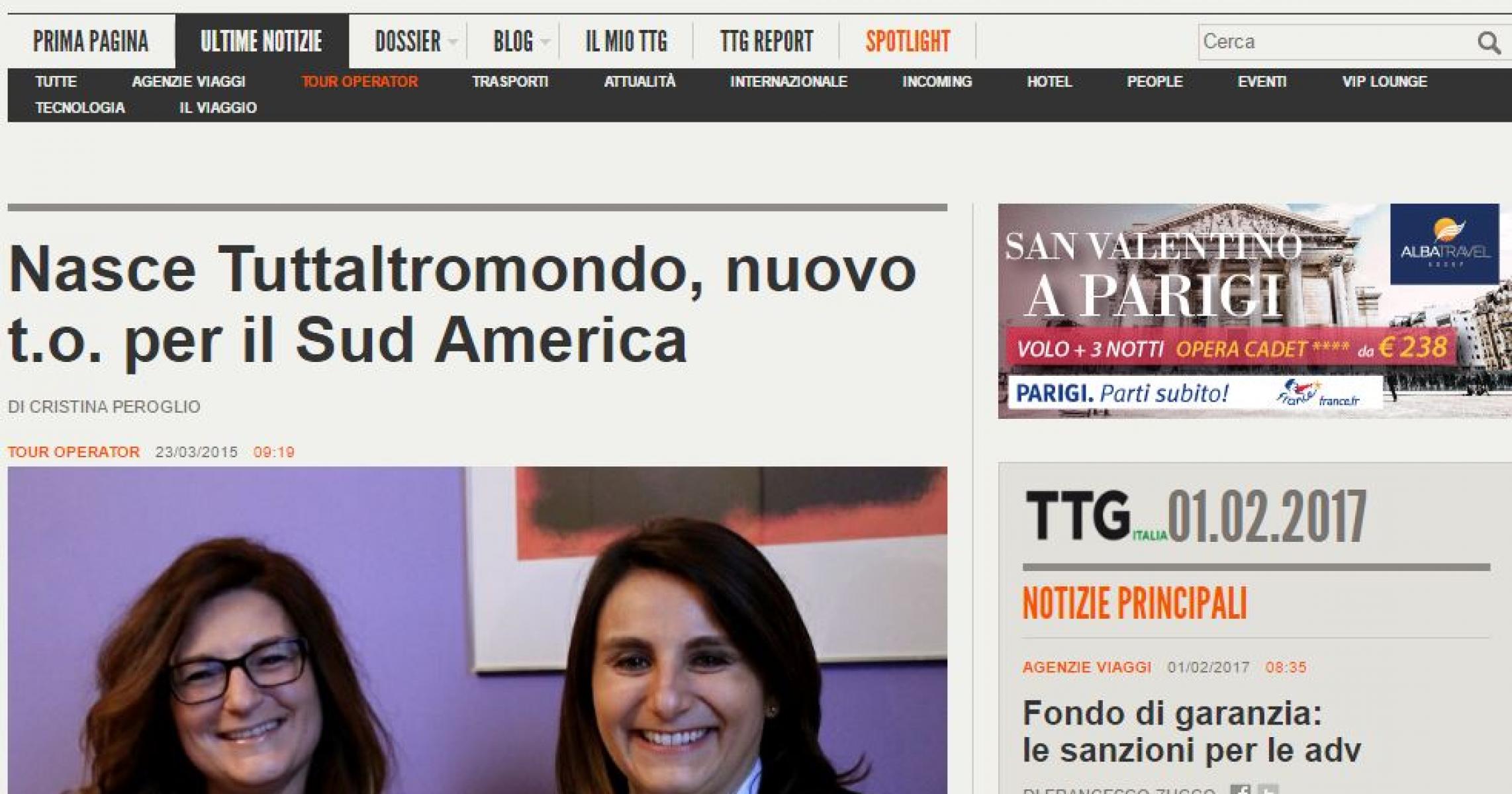 TTG ITALIA: NASCE TUTTALTROMO(N)DO, NUOVO T.O. PER IL SUD AMERICA
