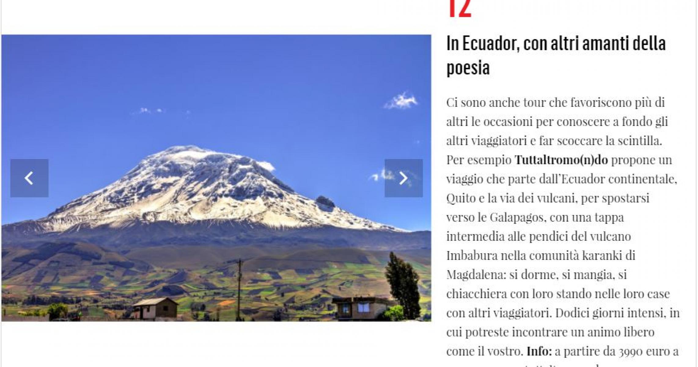 VANITY FAIR: IDEE PER VACANZE DA SINGLE, L'ECUADOR